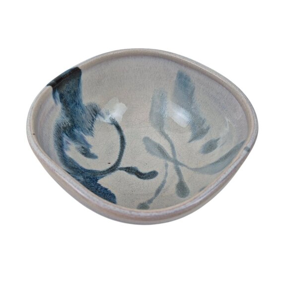 Handmade Stoneware Pottery Bowl Blue Gray Brushstroke Design Small Dish Glazed - Picture 9 of 10